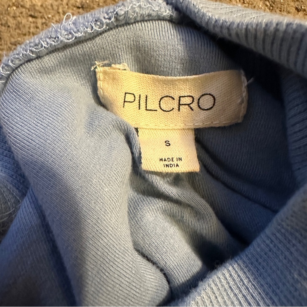 Anthropologie Pilcro S Blue Funnel-Neck Bubble-Hem Cropped Mock Neck Sweatshirt - Picture 8 of 14